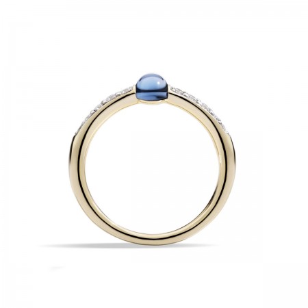 Bague Topaze Bleue London Cabochon et diamants