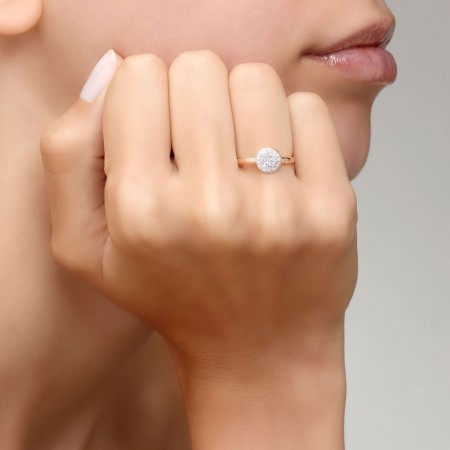 Bague en or rose, pavage de diamants