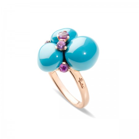 Bague en or rose, céramique turquoise et Améthyste