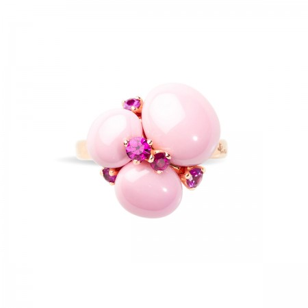 Bague en or rose, céramique rose et rubis