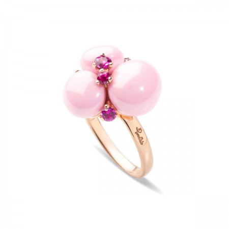 Bague en or rose, céramique rose et rubis