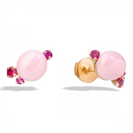 Boucles d'oreilles en or rose, céramique rose et rubis 0.48 CT
