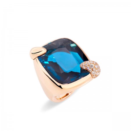 Bague en or rose avec Topaze Bleue London et Diamants