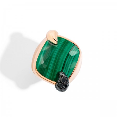 Bague en or rose 18K avec Malachite 21ct et 19 Diamants Noirs Traités