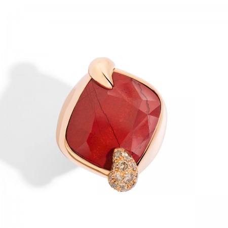 Bague en or rose 18 K avec jaspe rouge 15,2 ct et 19 diamants bruns