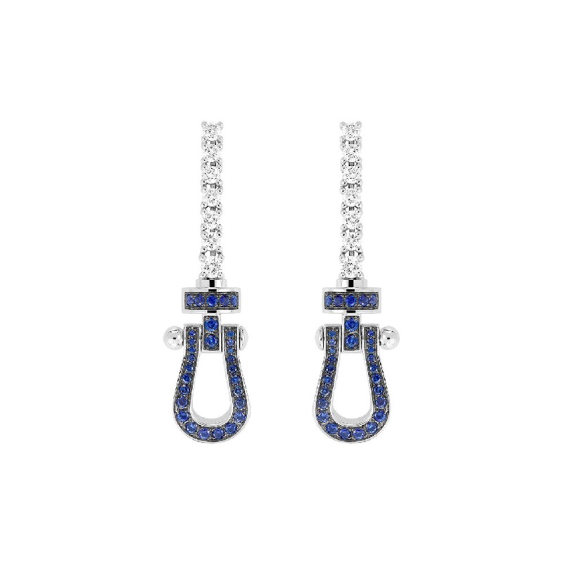 Boucles d'oreilles Force 10 ligne diamants  - saphirs bleus - FRED