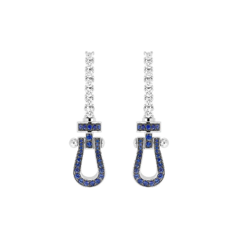 Boucles d'oreilles Force 10 ligne diamants - saphirs bleus - FRED Boucles d'oreilles Force 10 ligne diamants - saphirs bleus - FRED