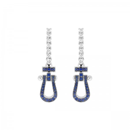 Boucles d'oreilles Force 10 ligne diamants  - saphirs bleus - FRED