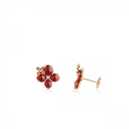 Boucles d'oreilles en Or rose - Rouge CORNALINE