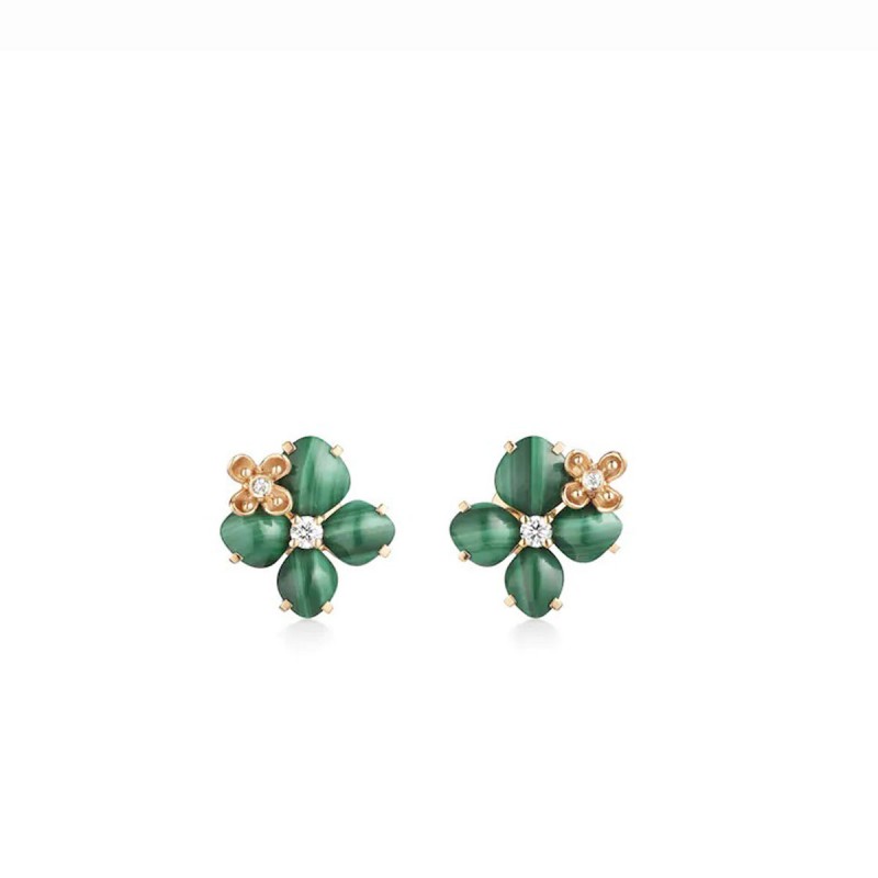 Boucles D'oreilles OR ROSE Vert MALACHITE