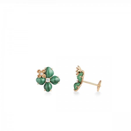 Boucles D'oreilles OR ROSE Vert MALACHITE