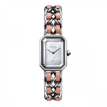Montre Première Rock - Acier et cuir rose, cadran en nacre blanche - CHANEL - Vue par défaut - voir la version taille réelle
