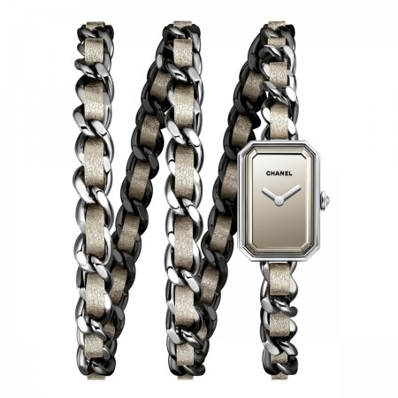 Montre Première Rock - Chaîne triple tour en acier entrelacée de tissu doré - CHANEL - Vue par défaut