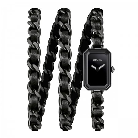 Montre Première Rock - Triple tour en acier avec revêtement noit et cuir noir, cadran laqué noir - CHANEL - Vue par défaut