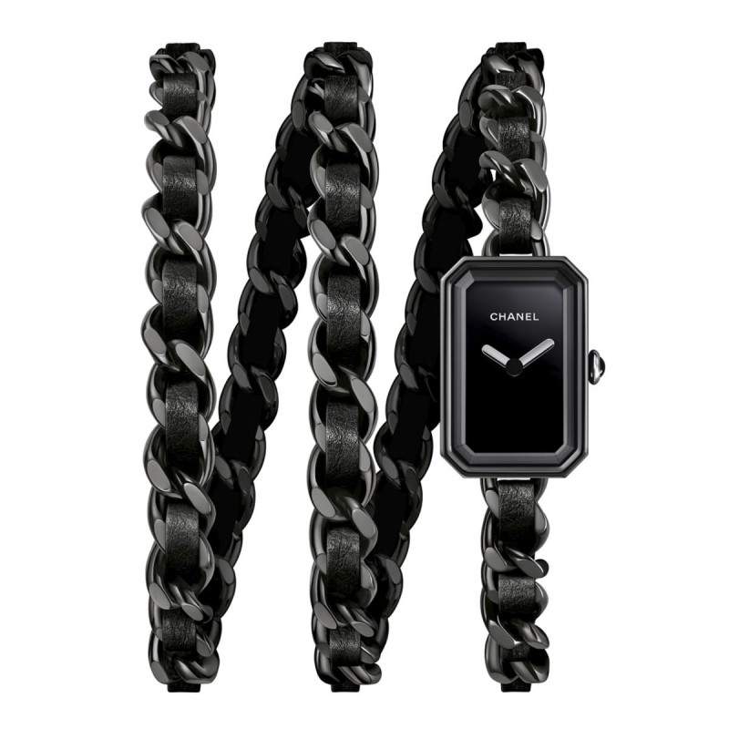 Montre Première Rock - Triple tour en acier avec revêtement noit et cuir noir, cadran laqué noir - CHANEL - Vue par défaut