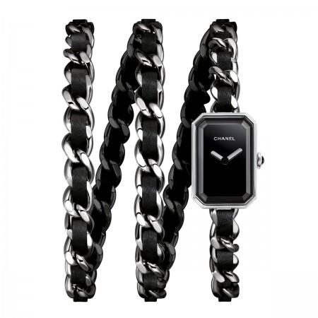 Montre Première Rock - Triple tour en acier et cuir noir, cadran noir - CHANEL - Vue par défaut - voir la version taille réelle