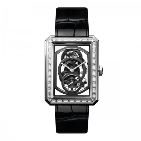 Montre BOY·FRIEND squelette - Grand modèle en or blanc 18 carats serti de diamants  - CHANEL -