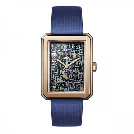 Montre BOY·FRIEND TWEED - Grand modèle, OR BEIGE et émail Grand Feu, bracelet en satin - CHANEL