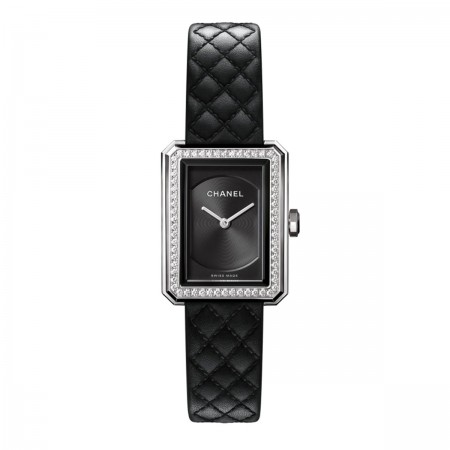 Montre BOY·FRIEND - Petit modèle, acier et diamants, bracelet en veau motif matelassé - CHANEL - Vue par défaut