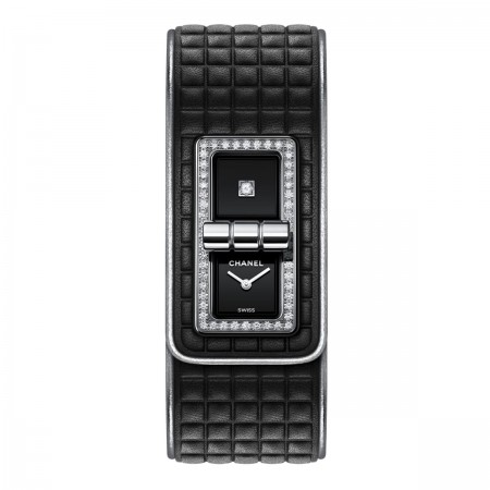 Montre CODE COCO cuir - Cuir de veau noir, acier et diamants - CHANEL - Vue par défaut - voir la version taille réelle