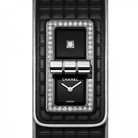 Montre CODE COCO cuir - Cuir de veau noir, acier et diamants - CHANEL - Vue par défaut