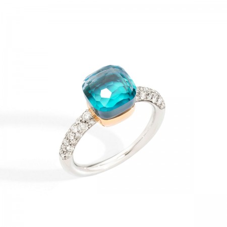 bague diamant Nudo petit avec topaze bleu ciel et agate